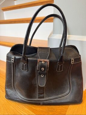 Tod’s Classic Black Leather Tote Bag with Buckle Detail